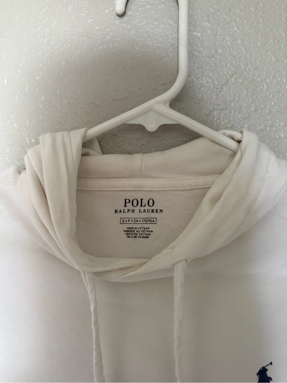 Polo by Ralph Lauren White Long-Sleeve Hooded Shirt with Navy Logo